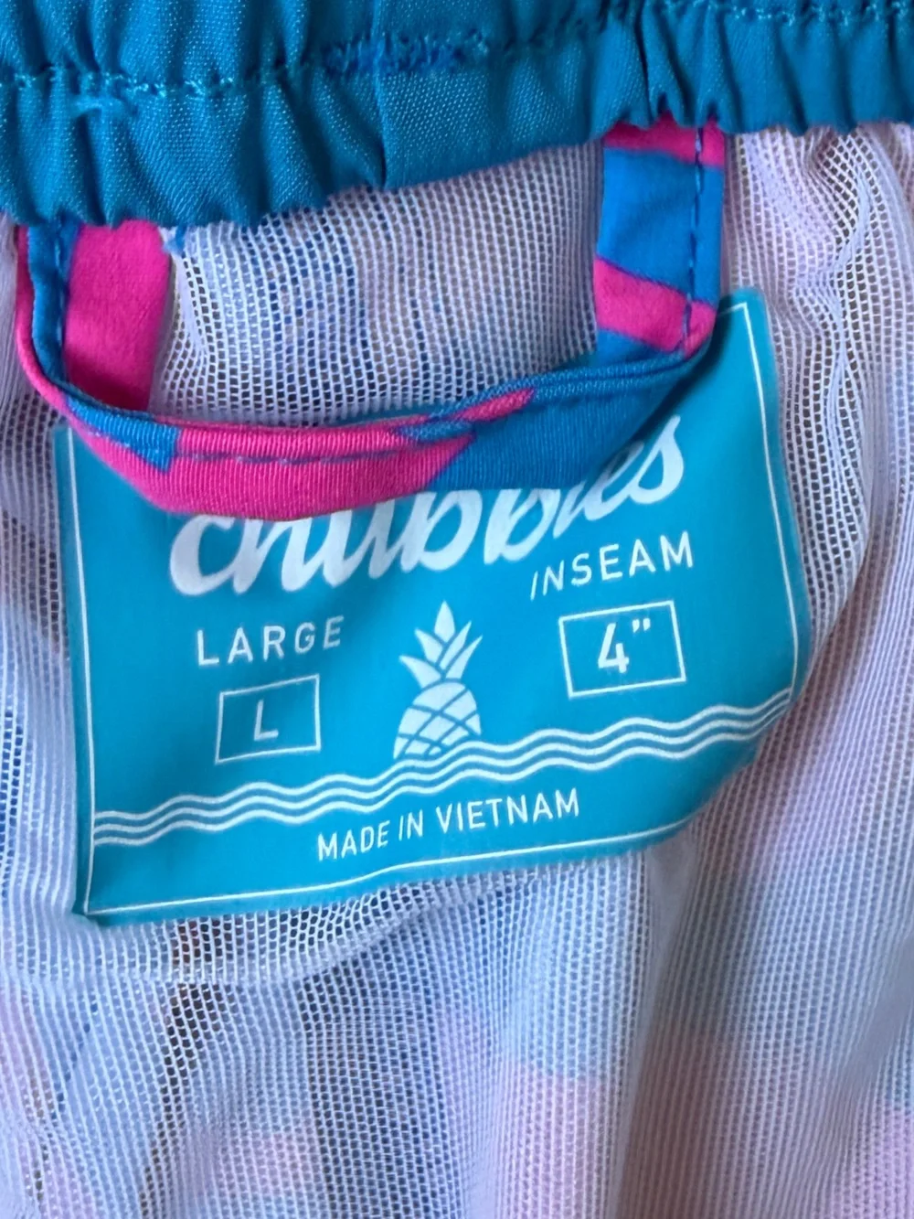 Chubbies Men's The Palm Springers Lined Pink & Blue 4” Swim Shorts Large